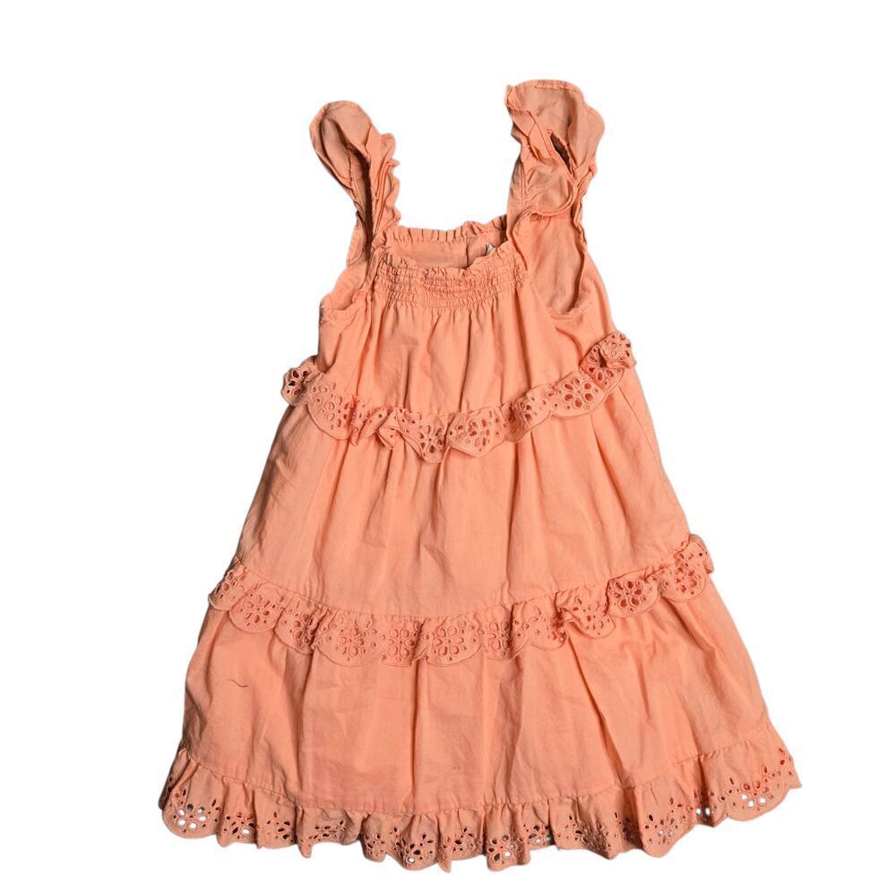 Janie & Jack Eyelet Ruffle Tiered Dress in Peach Amber Size: 4‎